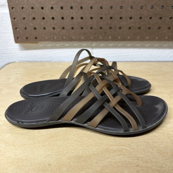 Crocs Womens Huarache Jelly Flats Open Toe Sandals Slides Brown & Bronze Size 8 - Picture 1 of 9